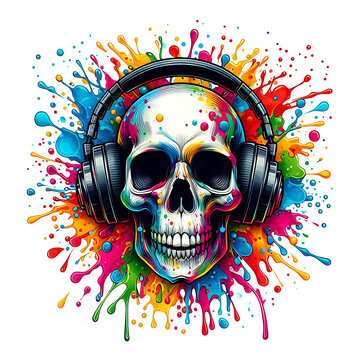 colorful skull with color splash, beautiful skull painting , skull abstract background