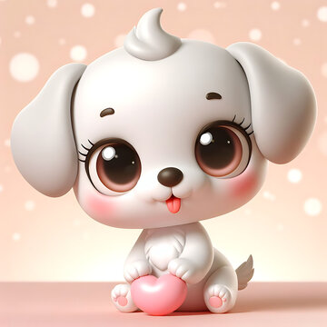 flat logo of a Cute baby dog with a lovely little animal 3d rendering cartoon character