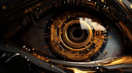 Obraz premium Enhanced digital artwork all seeing eye blending organic technological elements