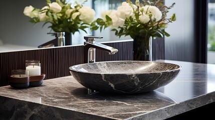 beautiful restroom basin mable countertop home ideas interior background closeup basin in restroom beauty house concept