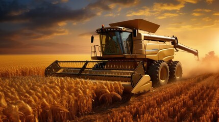 Fototapeta premium field combine harvesting corn