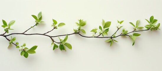 Close-up of beautiful fresh green branch with lush leaves in natural sunlight