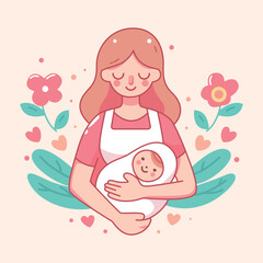 Vector happy mom holding baby mother day illustration