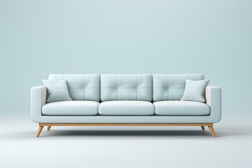 Contemporary Nordic couch in 3D with pale blue tone. Generative AI