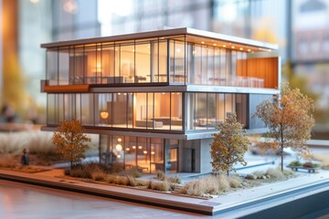 Mockup modern house model. Architect concept. Generative AI