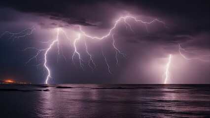 Naklejka na ściany i meble lightning in the sea _A cosmic dance of forces, where the lightning and the sea are partners. The lightning is the leader 