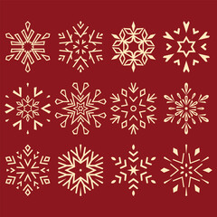 Fototapeta na wymiar Snowflakes icon collection. Graphic modern gold and red ornament