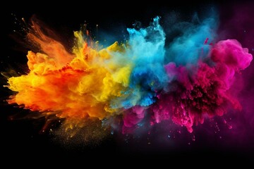 Abstract colorful explosion of powder. Traditional Indian holi festival colors. Generative AI - obrazy, fototapety, plakaty