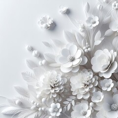 Whimsical 3D Garden Scene: Elegant White Blossoms
