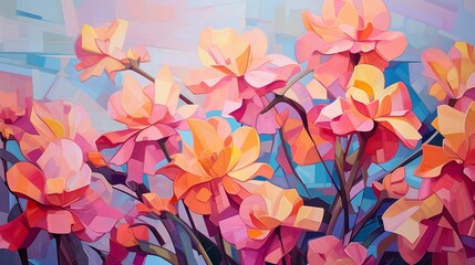 Delicate Spring Flowers in Peach Tones: Oil Paints on Canvas