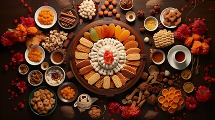Top view of chinese new year desserts and sweets
 - obrazy, fototapety, plakaty