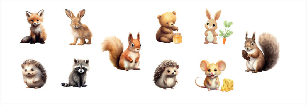 Adorable Collection of Nine Different Animals Engaging in Various Activities: Vector