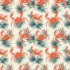 Deurstickers Seamless pattern with watercolor red crabs. © Hanna