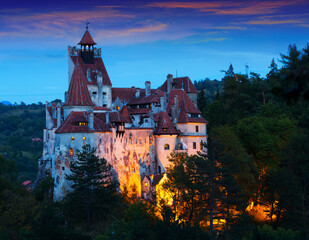 Medieval Bran Castle on mountain in Brasov, Romania