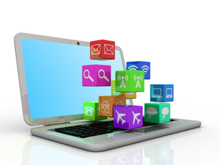 3d illustration WiFi symbol with laptop