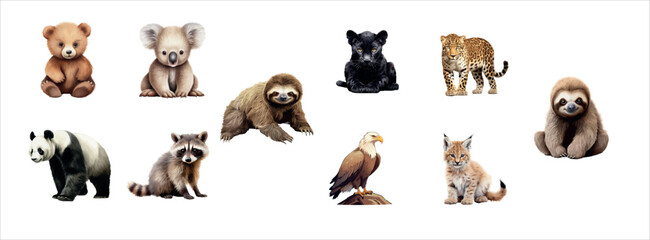 Collection of Adorable and Realistic Animal Illustrations Featuring Various Species Vector - obrazy, fototapety, plakaty