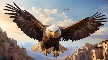bald eagle in flight - obrazy, fototapety, plakaty