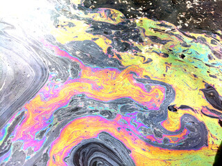 Oil Petrol Pollution Rainbow Gasoline Leak on Pavement
