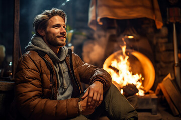 Obraz premium People on camping conceptual AI generation picture image