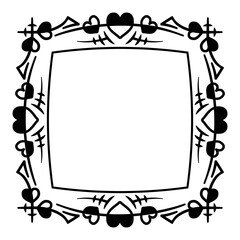 Abstract square frame with hearts. Ornamental decorative border design. Copy space for your text or image. PNG with transparent background.