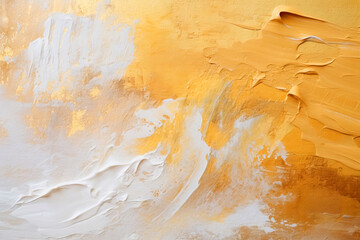 A close up of a yellow and white painting on a wall