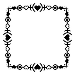 Abstract square frame with hearts. Ornamental decorative border design. Copy space for your text or image. PNG with transparent background.