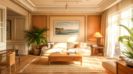 Modern living room in beige colors