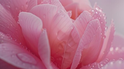 Pink Camellia Flower with Dewdrops Close-Up AI Generated.