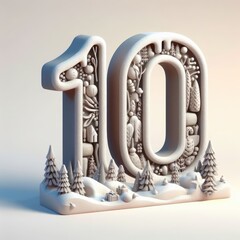 Winter style number ten text design. 3D minimalist clay number text design.