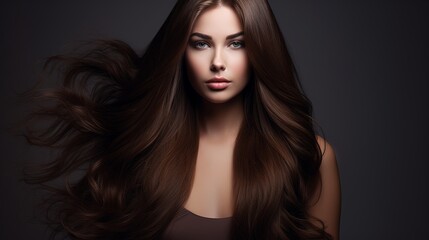 Naklejka premium Brown Hair. Beautiful Woman with Healthy Long Hair. High quality image.
