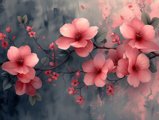 Fototapeta na wymiar cherry blossom in spring, Soft Pink Flowers on Dark Wall background. Simple and Beautiful. 