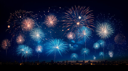Fototapeta na wymiar a fireworks display in the sky over a lake
