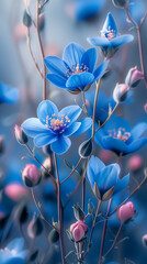 Blue Spring Flowers with Pastel Tones, beautiful background, vertical orientation