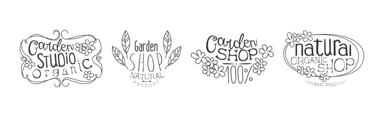 Garden and Floral Shop Hand Drawn Badge and Label Vector Set