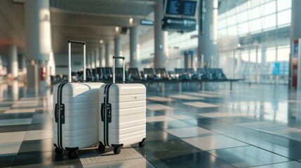 suitcases or luggage in the Boarding Lounge of an Airline, in the airport terminal, view from the...