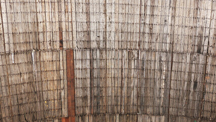 Closeup of wooden wall panels of a carnival tent