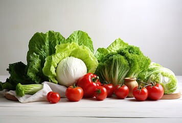 fresh cabbage and tomatoes on a white background