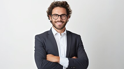 Confident business professional, handsome confident young man in shirt and tie holding laptop and smiling while standing against white background