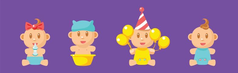 Cute Little Baby and Newborn Child Vector Set