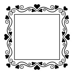 Abstract square frame with hearts. Ornamental decorative border design. Copy space for your text or image. PNG with transparent background.