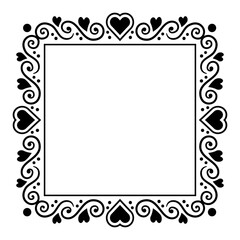 Abstract square frame with hearts. Ornamental decorative border design. Copy space for your text or image. PNG with transparent background.