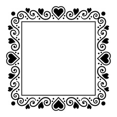 Abstract square frame with hearts. Ornamental decorative border design. Copy space for your text or image. PNG with transparent background.