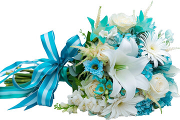 Underwater Wonderland Bouquet, Wrapped with turquoise or aqua ribbon to evoke the colors of the sea, isolated white background...