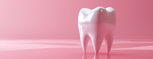 A white tooth' against a pink background, with a motion blur panorama, showcasing a smooth surface.