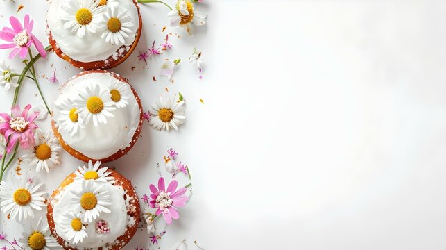 Easter celebration with decorated cupcakes and spring flowers on a bright background. ideal for holiday invitations and greetings. AI