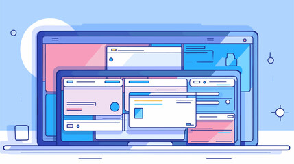 Abstract browser window with multiple tabs open  representing multitasking and browsing. simple Vector Illustration art simple minimalist illustration creative - obrazy, fototapety, plakaty