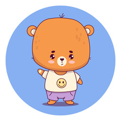 Cute bear cub boy. Funny animal kawaii character. Vector illustration. Kids collection.