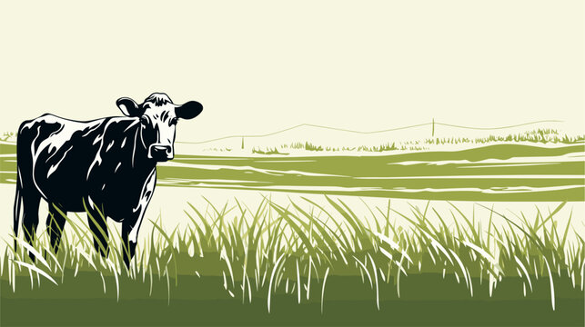 Abstract cow silhouette with grass patterns  representing livestock farming. simple Vector Illustration art simple minimalist illustration creative