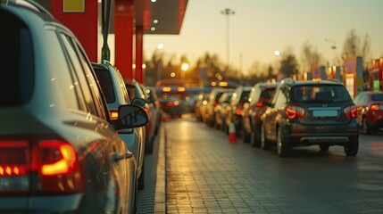 Queue of cars to the gas station