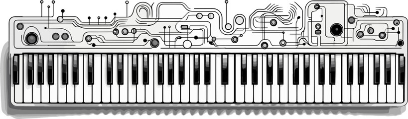 Abstract keyboard keys with musical symbols  representing the versatility of electronic keyboards. simple Vector Illustration art simple minimalist illustration creative - obrazy, fototapety, plakaty